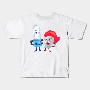 Chainsaw and Knight Helmet (Paper Puppets Take 2) Kids T-Shirt